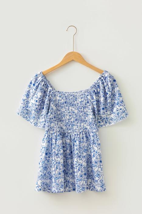 Floral Square-Neck Ruffle Sleeve Blouse | S-XL
