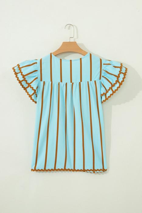 Double Ruffled Sleeve Striped Blouse | S-XL