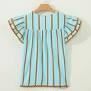  Double Ruffled Sleeve Striped Blouse | S-XL