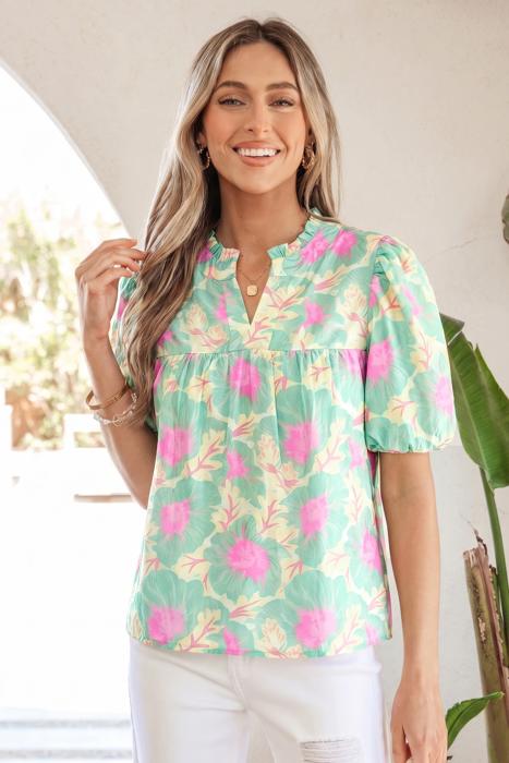 Floral Grace Bubble Sleeve Blouse | S-XL