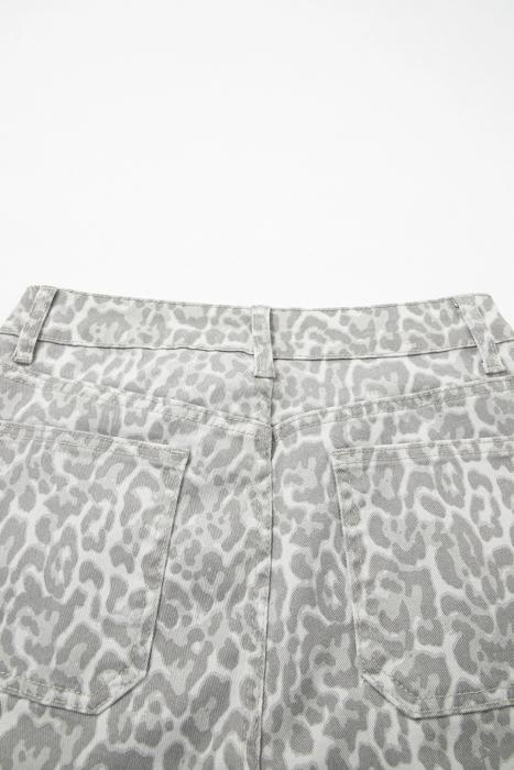High Waisted Leopard Wide Leg Jeans