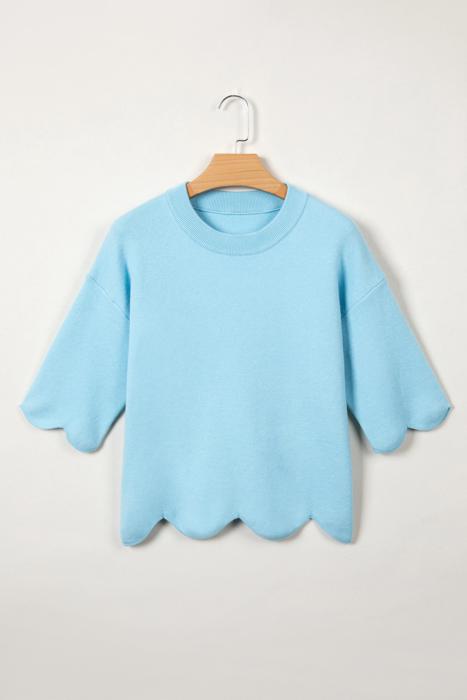 Marlow Scalloped Hem 3/4 Sleeve Sweater | S-XL