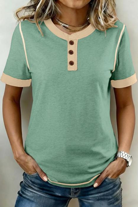 Raw Edge Colorblock Henley Tee | S-XL