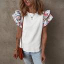 XL White Textured Knit Abstract Print Tiered Sleeve Top | S-XL