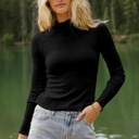  Knit Lettuce Trim High Neck Long Sleeve Top | S -2XL
