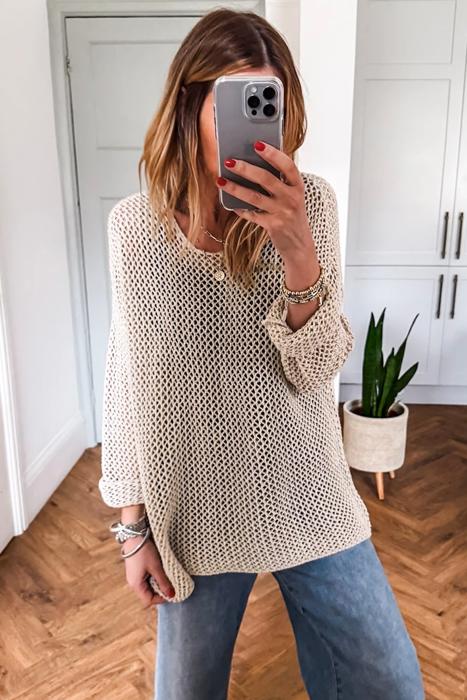 Crochet Open-Knit Sweater Top | S-XL