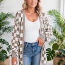 Small Brown Urban Check Open-Front Cardigan | S-XL