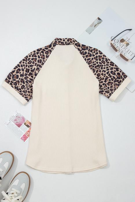 Ribbed Leopard Patchwork Button Shirt | S-XL