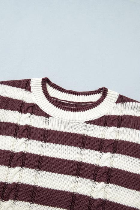Stripe & Stitch Knit Cable Sweater | S-XL