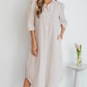  Striped Collar Half Sleeve Shirt Maxi Dress | S-XL