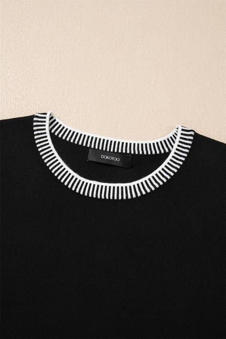 Solene Striped-Trim Round Neck Sweater | S-XL