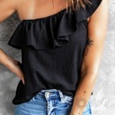 Small Black One Shoulder Ruffle Tank | S-2XL