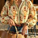  Floral Print Long Sleeve V-Neck Shirt | S-XL