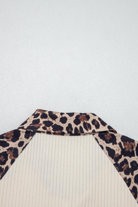 Ribbed Leopard Patchwork Button Shirt | S-XL