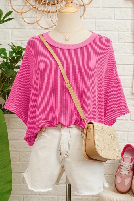 Spiral Ribbed Bow-Back Oversized Tee | S-XL