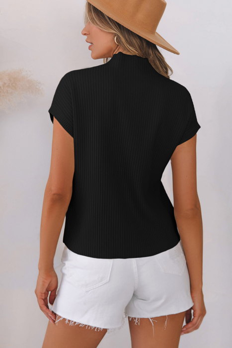Pocket Ribbed Knit Short Sleeve Sweater | S-XL