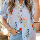  Floral Striped Patchwork Ruffled Collar Shirt | S-XL