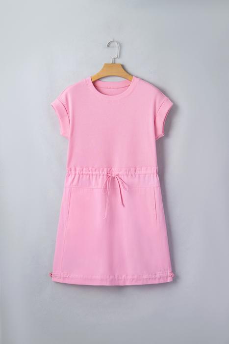 Cuffed Sleeve Patchwork Drawstring Mini Dress | S-XL