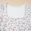  Floral Print Textured Square Neck Long Sleeve Top | S-XL