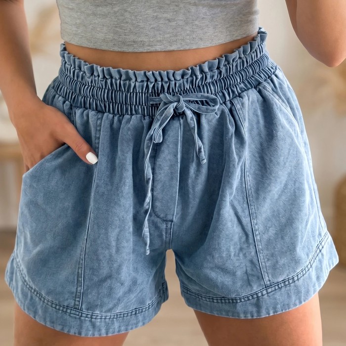 Smocked Waist Denim Shorts | S-XL