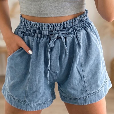 Smocked Waist Denim Shorts | S-XL
