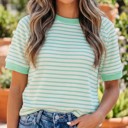  Stripe Colorblock Trim Short Sleeve Tee | S-XL