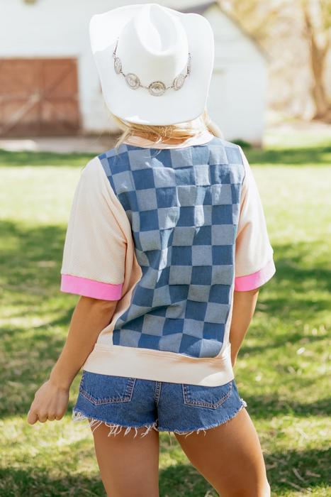 Checkerboard Denim Chic Top | S-XL