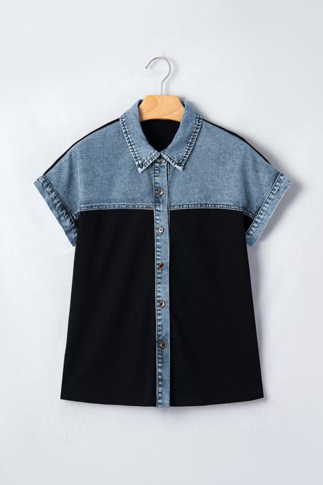 Textured Knit Colorblock Button-Down Shirt | S-XL