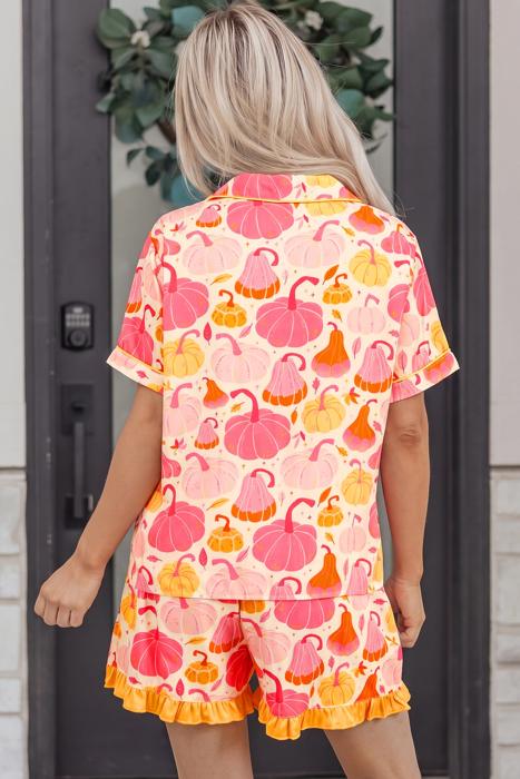 Shell Button Pumpkin Print Two-Piece Lounge Set | S-XL