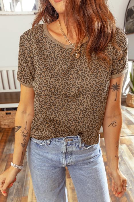 Leopard Print Crew Neck Tee | S-XL
