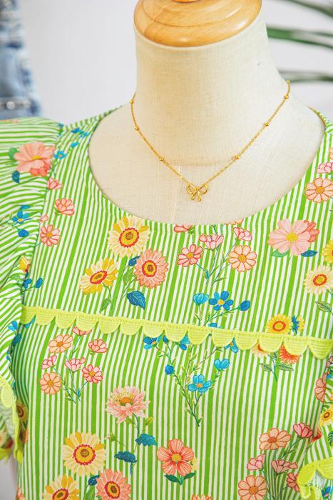 Stripe Floral Ruffle Sleeve Top | S-XL