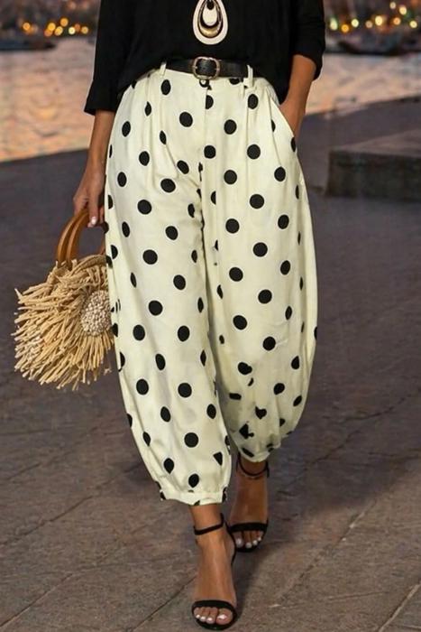 Polka Dot Ankle-Length Harem Pants | S-XL