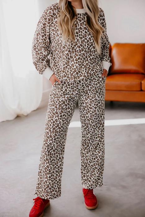 Leopard Print Embroidered Colorblock Pant Set | S-XL
