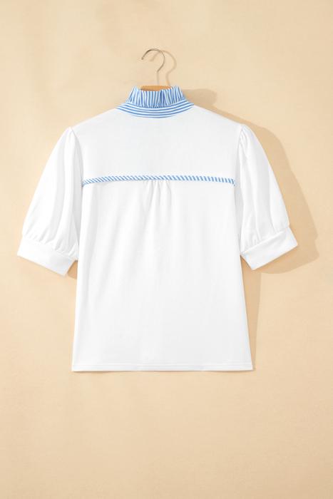 Striped Frill Collar Short Sleeve Blouse | S-XL