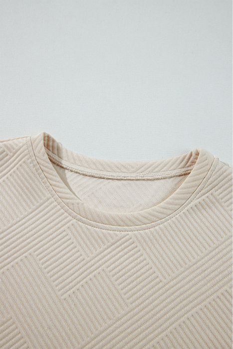 Textured Long Sleeve Side Pockets Shift Dress
