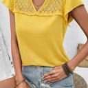  Sheer Lace Split Neck Ruffle Blouse | S-XL