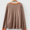  Contrast Striped Trim V Neck Varsity Light Sweater | S-XL