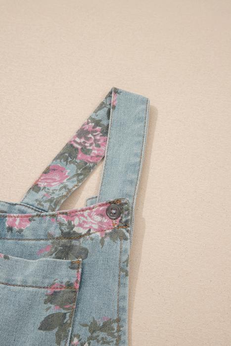 Pleated Floral High-Waist Wide-Leg Denim Jumpsuit | S-XL