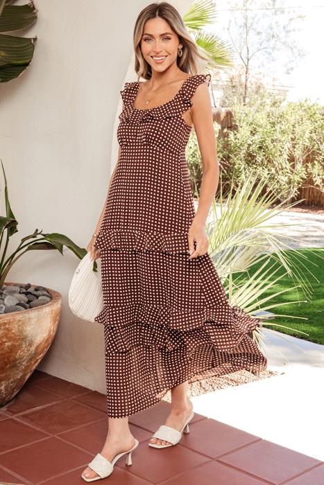 Polka Dot Backless Ruffled Tiered Maxi Dress | S-XL