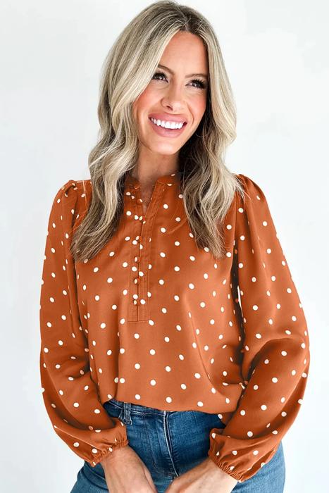 Classic Polka Dot V-Neck Buttoned Blouse | S-XL