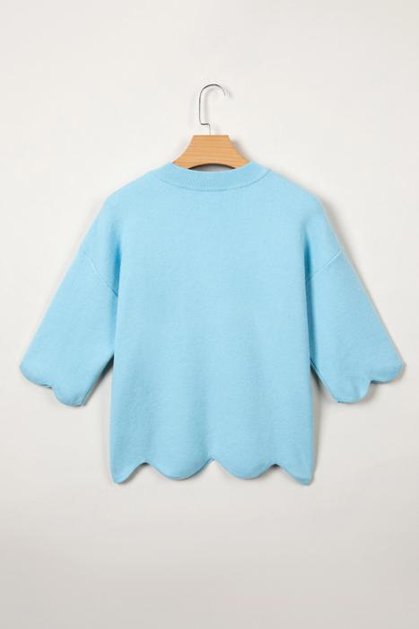 Marlow Scalloped Hem 3/4 Sleeve Sweater | S-XL