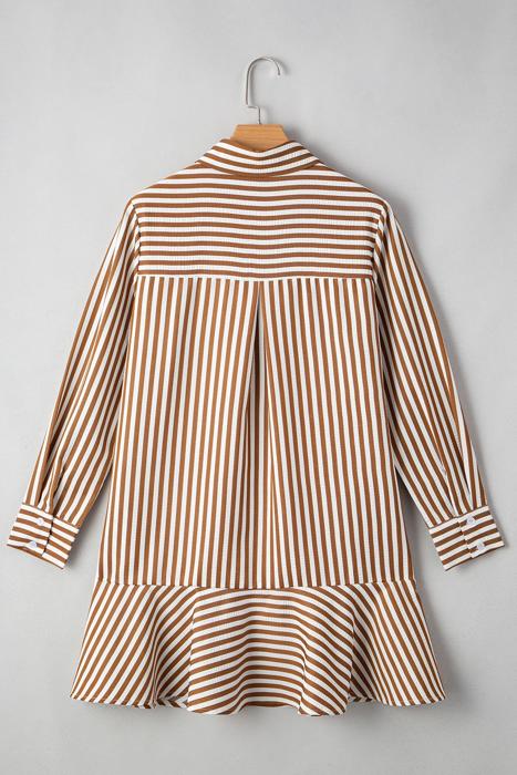 Striped Ruffle Hem Collared Mini Dress | S-XL
