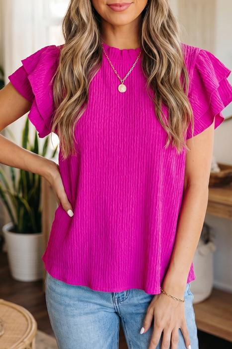 Ruffle Trim Basic Blouse | S-XL