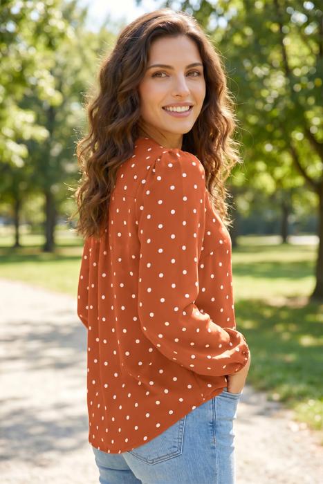 Classic Polka Dot V-Neck Buttoned Blouse | S-XL