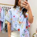  Floral Striped Patchwork Ruffled Collar Shirt | S-XL