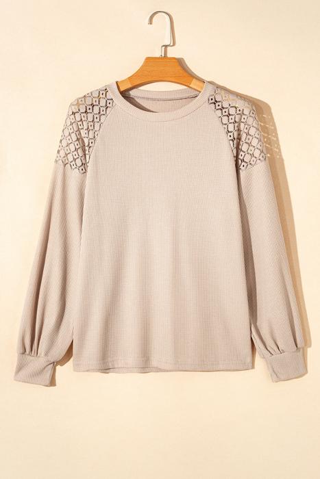 Textured Lace Sleeve Pullover | S-2XL