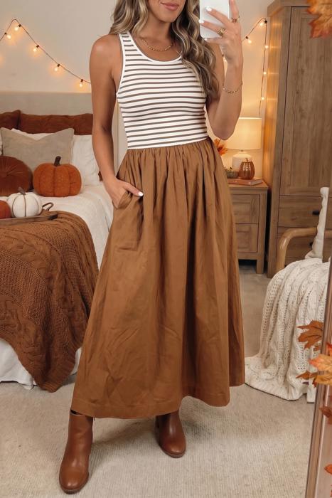 Colorblock Patchwork Sleeveless Maxi Dress | S-XL