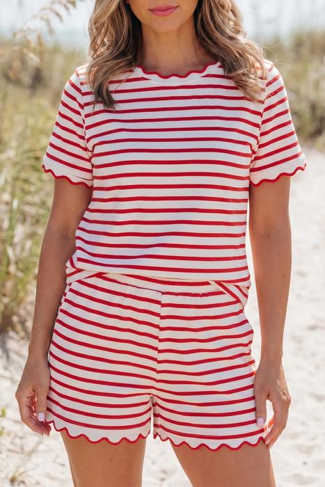 Stripe Scallop Lounge Short Set | S-XL