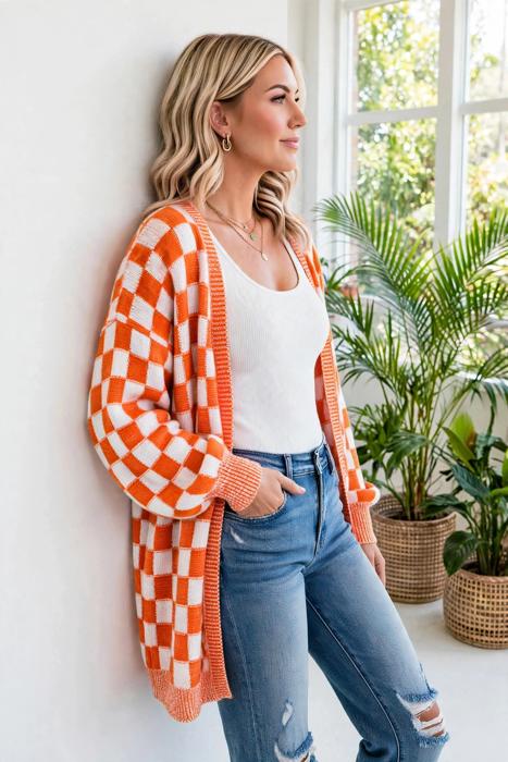 Urban Check Open-Front Cardigan | S-XL
