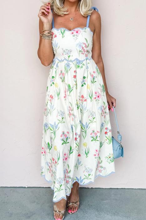 Floral Tie-Strap High Waist Midi Dress | S-XL